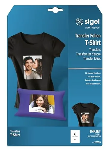 Produktbild sigel T-Shirt Inkjet Transfer Folien für dunkle Textilien DIN A4 – 6 Blatt