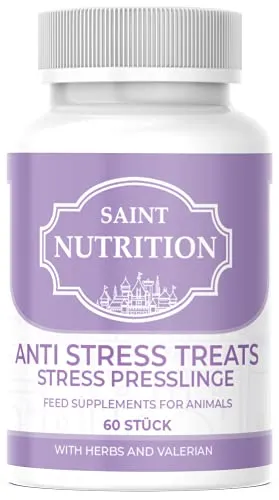 Saint Nutrition® Anti Stress Presslinge für Hunde und Katzen, unterstützend bei Panikattacken, innere Unruhe und Angststörungen, Baldrian Beruhigungsmittel hochdosiert
