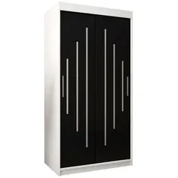 Abiks Möbel Schwebetürenschrank, Weiß, Schwarz, Holz, Nachbildung, 5 Fächer, 100x200x62 cm, Schlafzimmer, Kleiderschränke, Schwebetürenschränke