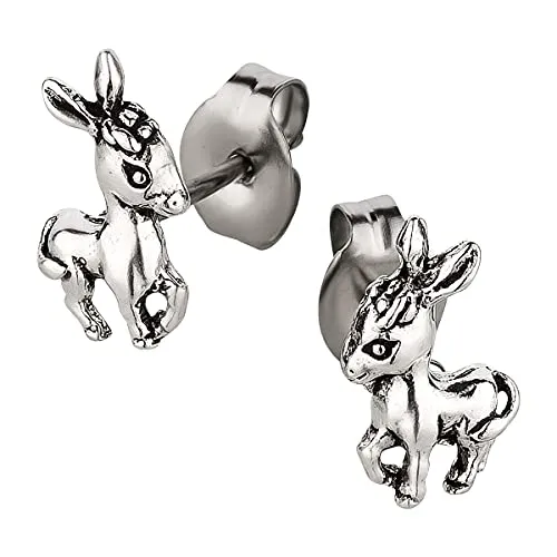 Ohrstecker Ohrringe Esel Silber 925 Sterling als Ohrschmuck mit kleiner Schmuckbox - 7K - Schmuck Geschenke für Damen, Mädchen, Jungen, Kinder und Herren