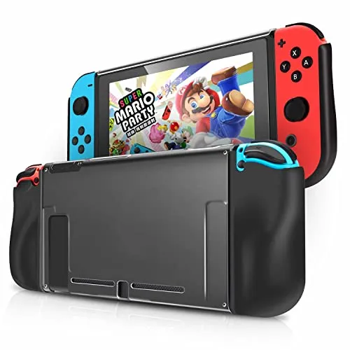Schutzhülle kompatibel mit Nintendo Switch, TPU hochwertige, Starke Schutzkonsolenhülle, Transparent/Schwarz