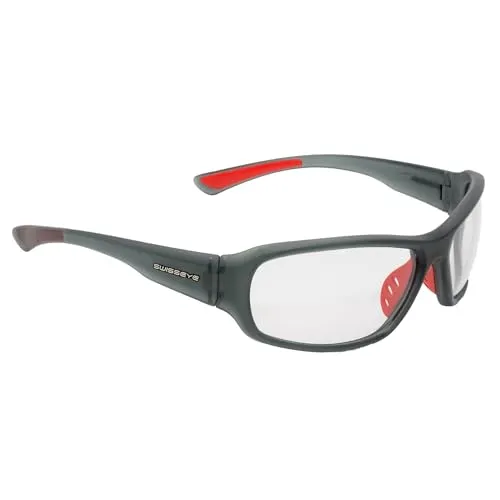 SWISSEYE Freeride Sportbrille (100% UVA-, UVB- und UVC-Schutz, Nasenbereich & Bügelenden gummiert, splitterfreies Material TR90, inkl. Mikrofaserbeutel), crystal grey matt/red