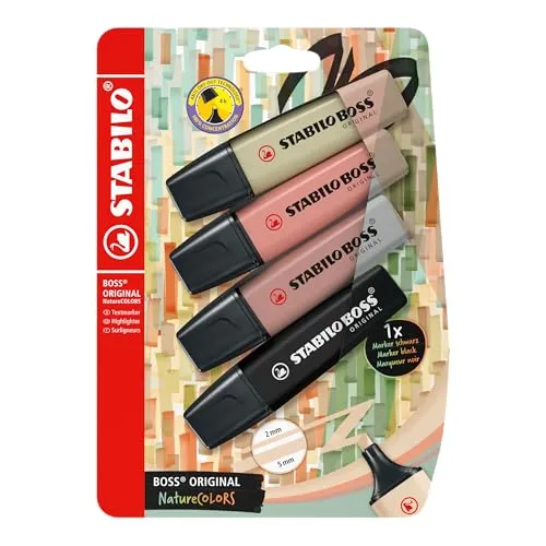 STABILO - Textmarker - BOSS ORIGINAL NatureCOLORS - 4er Blister - schlammgrün, siena, umbra, schwarz