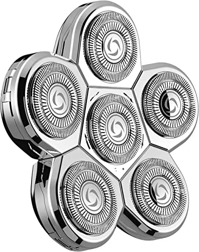 Ersatzklingenkopf für Glatzen Rasierer Herren, Rasierer Kopf mit 6 Scherköpfe, Rasierköpfe für Shaver für Glatzen Herren, Nass- und Trocken-Scherköpfe (Silver)
