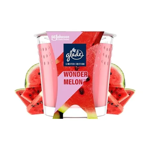 Glade Wonder Melon Duftkerze, luxuriöser Duft in limitierter Edition für Zuhause, angereichert mit ätherischen Ölen, 129g