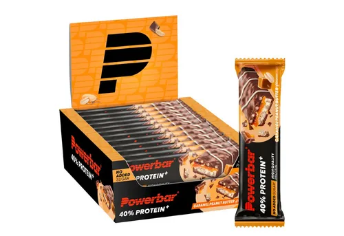 Powerbar 40% Protein+Crisp Riegel - Caramel Peanut Butter - 12x40g - Proteinriegel mit 40% Protein für Muskelaufbau, nur 0,8-1,4g Zucker pro Riegel und köstlicher Karamell-Peanut-Butter-Geschmack – ideal als Snack nach dem Training!