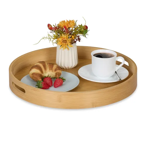 Tablett Serviertablett Frühstückstablett Küchentablett rund leicht 2 Griffe