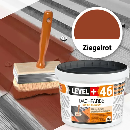 Dachlack Ziegelrot 4kg - UV-beständige Dachfarbe für optimale Abdichtung - Industrielle Farben, elastisch und lösemittelfrei, ideal zur Abdichtung von Mikrorissen auf Ziegeldächern, perfekt für Außenanwendungen.