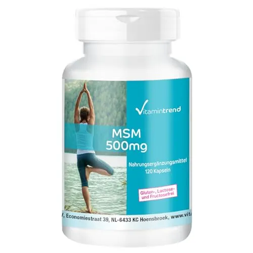 MSM 500mg - 120 Kapseln - Methylsulfonylmethan - hochdosiert - vegan - bioverfügbare Supplements aus Deutschland | Vitamintrend