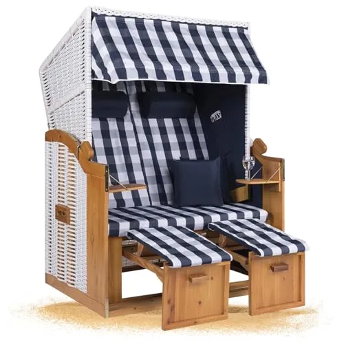 Strandkorb Hanse Strandkorb Ostsee XXL Volllieger Weiß Blau von Strandkorb Hanse