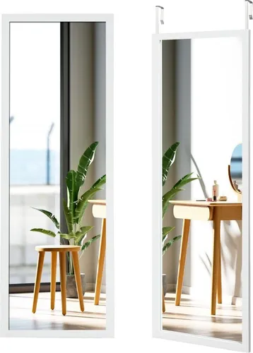 Wandspiegel Ganzkörperspiegel mit höhenverstellbaren Hängehaken 37 x 2 x 120 cm Weiß