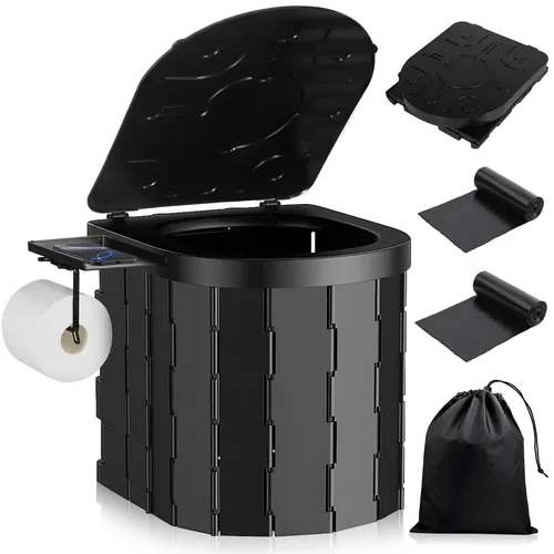 Campingtoilette Faltbar mit Toilettenbeutel Mobile Toilette mit Klammern