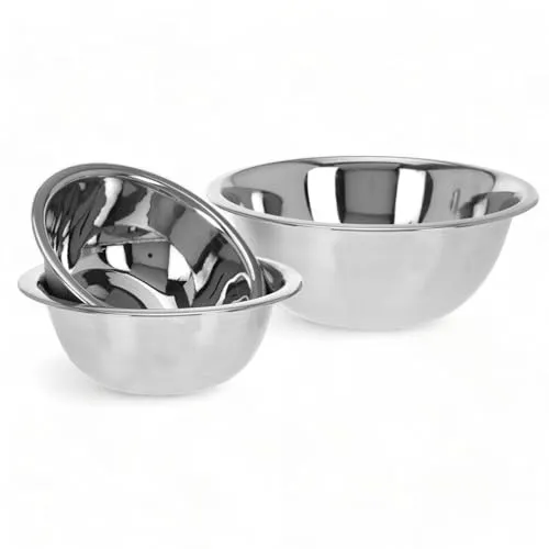 MIJOMA 3-teiliges Schüsselset Schüsseln für die Küche, stapelbar, rostfreier Edelstahl poliert, Ø 18 cm 20 cm 24 cm, Multifunktional als Rührschüssel, Servierschüssel, Salatschüssel
