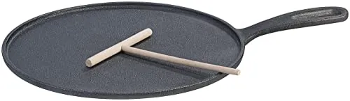 Rosenstein & Söhne Crepepfanne: Gusseiserne Crêpe-Pfanne mit Teigverteiler, Ø 28 cm - Robuste Gusseisenpfanne für Crêpes und Grillgerichte, gleichmäßige Hitzeverteilung und sofort einsatzbereit. Ideal für alle Herdarten, inklusive Induktion.