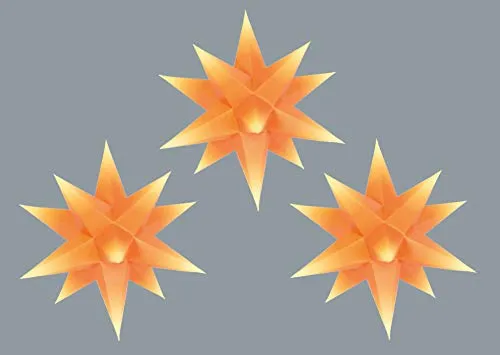 Marienberger Sterne Knebel - Set aus 3 orange Papiersternen mit Innenbeleuchtung, ideal für festliche Dekoration und stimmungsvolle Atmosphäre
