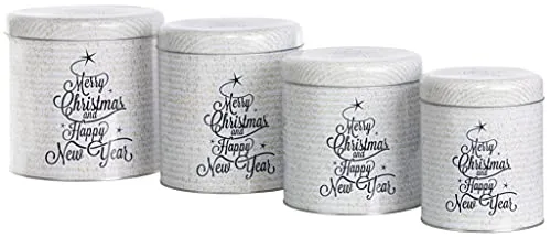 Brandsseller 4er Set Keksdose | Zylinderform | Weihnachtsdose | Plätzchendose | Gebäckdose | Metall | Merry Christmas Happy New Year