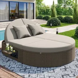 okwish Rattan Doppel-Chaiselongue,Outdoor-Schlafsofa,Garten-Chaiselongue mit Seitengestell, Sonnenliege,Garten Relaxliege,Outdoorsofa mit individue... - Grau