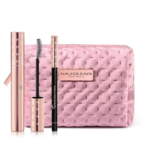 Naj Oleari Essential Eyes Kit mit Marvelous Curl Mascara & Deep Eye Kajal - Enthält die Marvelous Curl Mascara für beeindruckende Wimpern und den Deep Eye Kajal für präzise Augenlinien in einer eleganten Make-up-Tasche.