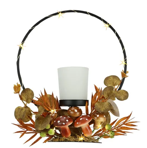 Teelichthalter I.GE.A. mit LED-Licht, braun, 20cm x 23cm - Schöner Teelichthalter aus Metall mit LED-Beleuchtung und Glaseinsatz. Perfekte Deko für jeden Raum, schafft eine gemütliche Atmosphäre und setzt stilvolle Akzente. Ideal für Feiern und als Geschenk.