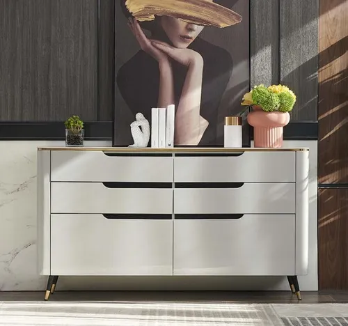 Moderne Design Kommode mit 6 Schubladen - Weiß - Elegantes Sideboard für Esszimmer, Küche und Wohnzimmer. Mit 6 Schubläden bietet es praktischen Stauraum und besticht durch sein modernes Design. Maße: 120 x 40 x 85 cm.