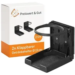 2x Getränkehalter Auto bis Ø 7,5 cm Getränkedosen und Becherhalter Flaschenhalter passt für Flaschen Aufgeklappt 9x9x9cm