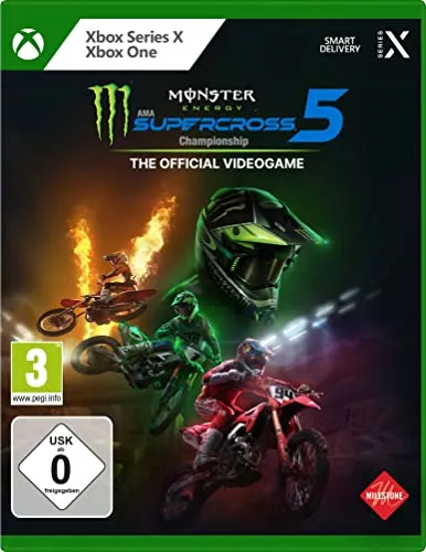 Monster Energy Supercross - The Official Videogame 5 (Xbox Series X) - Spiele für Xbox Series X & S, erlebe die offizielle 2021 Supercross-Saison mit über 100 Fahrern und Strecken sowie einem umfangreichen Editior für Helme und Sticker.