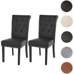 2er-Set Chesterfield II Esszimmerstuhl, Kunstleder schwarz - Elegante Stühle im Chesterfield Stil mit dekorativen Nieten, bequemer Polsterung und stabilen Holzbeinen – ideal für stilvolle Essbereiche.