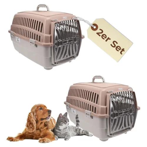 2x Transportbox für Hunde und Katzen - Rosa - Praktische Transportbox für Hunde, Katzen und Kaninchen, ideal für Innen- und Außenanwendungen. Umweltfreundlich und im praktischen Set erhältlich.