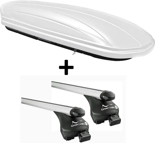 Dachbox weiß VDP-MAA 460W Auto Dachkoffer 460 Liter abschließbar + Alu-Relingträger Dachgepäckträger Quick aufliegende Reling im Set Alu kompatibel mit für Mitsubishi ASX ab 2010 bis