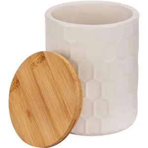 Wenko Vorratsdose Maya 54220100, aus Keramik, 0,4 Liter, mit Bambusdeckel, weiß, luftdicht