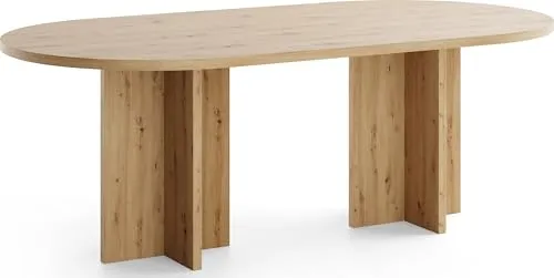 WFL GROUP Ovaler Esstisch – Esszimmertisch, Küchentisch für 8 Personen – Modernes Minimalistisches Design – 200 x 90 cm – Eiche Artisan Hellbraun