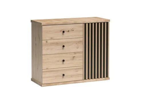 Beautysofa Kommode CAYA C‑5 mit 4 Schubladen, Artisan Eiche & Schwarz, Soft-Close, optional mit Metallfüßen