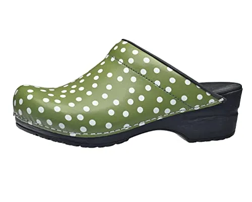Sanita Fenja Offener Clog - Handgemachte Damen-Clogs in Grün (37 EU) - Hochwertige, handgefertigte Leder-Clogs für Damen. Anatomisch geformtes Fußbett und flexible Sohle bieten optimalen Komfort. Ideal für Alltag und Gartenarbeit.