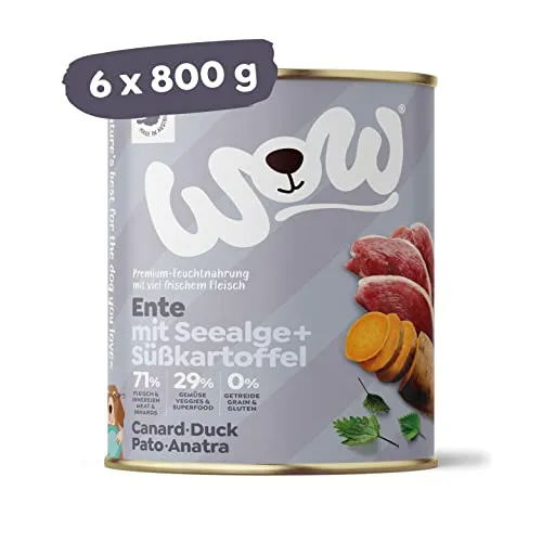 Wow Hundefutter nass Senioren mit Ente, 6x800g | Hochwertiges, getreidefreies Futter für ältere Hunde