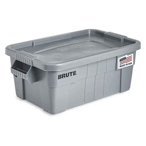 Rubbermaid Commercial Products BRUTE Aufbewahrungsbox mit Deckel 53L Grau – Robuster Kunststoffbehälter, stapelbar und lebensmittelecht, für Garage Keller Werkstatt und Gewerbe – FG9S3000GRAY