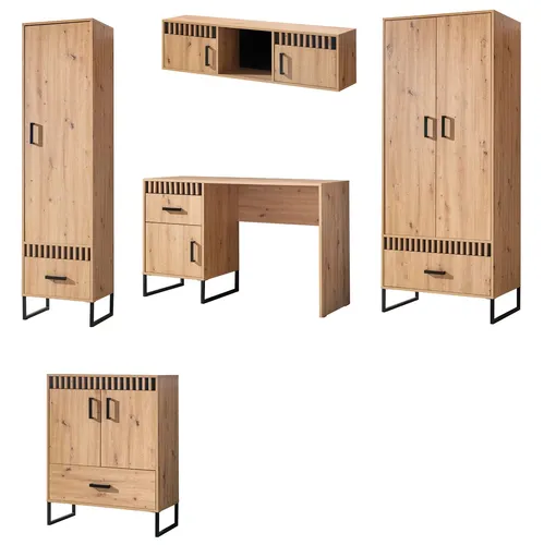Arbeitszimmer-Set Home Office 5-teilig Artisan Eiche - Praktisches Büromöbel-Set mit 4 Schubladen und über 8 Regalfächern. Ideal für effizientes Arbeiten im Home Office. Hochwertige Verarbeitung in Artisan Eiche.