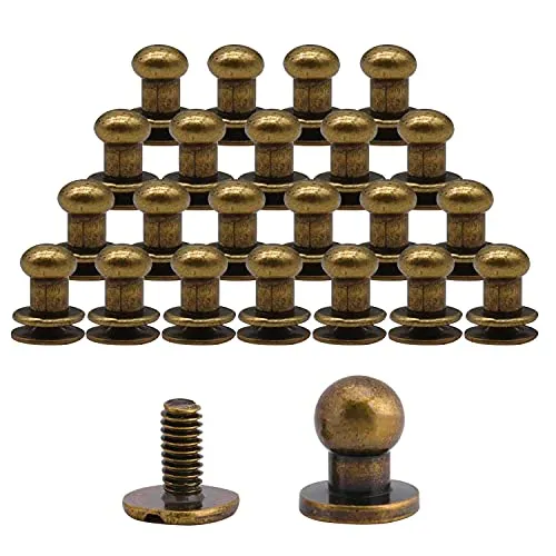 CZ Store Runde Messing-Nieten |25 Stk.|6x8 mm|✮✮LEBENSLANGE GARANTIE✮✮- Schrauben-Nieten für Gürtel, Schuhe, Tasche, Hose, Brieftasche, Geldbeutel, Jacke, Leder - Classic, Vintage-Finish