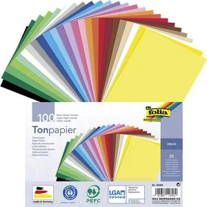 Folia Tonpapier 6599, A5, 25 Farben sortiert, 130g/m², 100 Blatt