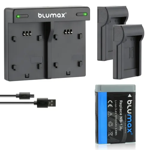 1x Akku + Lader für Canon NB-13L PowerShot G5X G7X G9X 1050 mAh (3,6V)