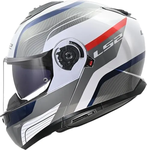 LS2 Modularer Motorradhelm STROBE II MONZA White Blue Red, L - Motorradhelm mit KPA-Schale für hohe Sicherheit und Multi-Density-EPS für optimale Stoßdämpfung. Modularität durch Auto-Up- und Auto-Down-System für flexiblen Einsatz.