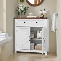 Sideboard Aus Mdf In Weiß Mit Nussbaum-optik, 1 Schublade, 2 Türen Und 1 Verstellbarer Einlegeboden 76x30x83 Cm