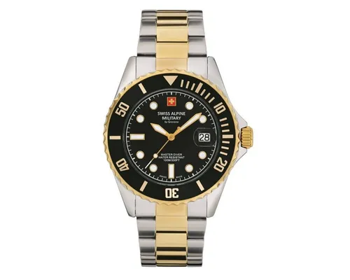 Swiss Alpine Military 7053.1 Master-Diver Herren-Armbanduhr - Armbanduhren für Herren mit Datumsanzeige, 42 mm Gehäusedurchmesser, Leuchtzeiger und robustem zweifarbigen Edelstahlarmband für höchsten Tragekomfort.