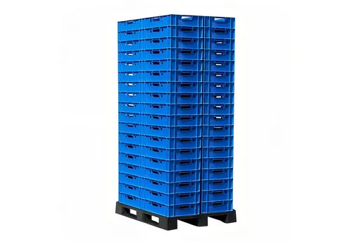Logiplast Stapelbox Palette: 72 E1-Kisten in verschiedenen Farben - Set mit 72 stapelbaren E1-Kisten (600 x 400 x 125 mm) aus lebensmitteltauglichem HDPE. Mit glatten Innenflächen und 4 Handgriffen für einfachen Transport. Ideal für die sichere Lagerung und Organisation.