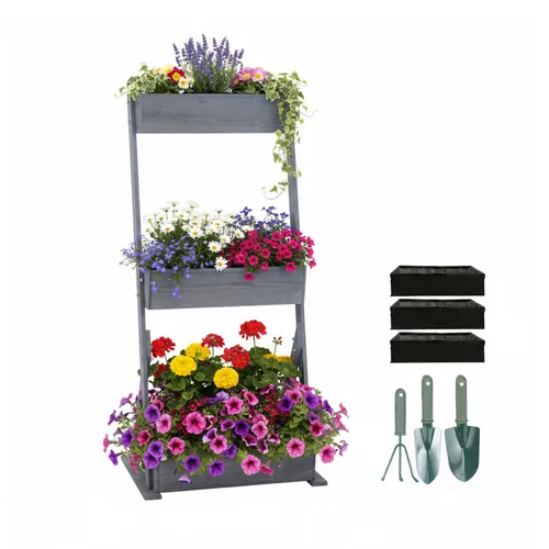 Relaxdays Vertikalbeet aus Holz, 60x140 cm - Platzsparendes Etagenbeet aus robustem Tannenholz für Balkon und Terrasse. Ideal zum Anbau von Kräutern, Gemüse und Blumen. Die erhöhte Lage schützt Deine Pflanzen und erleichtert die Pflege.