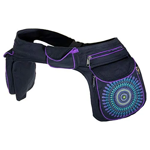 KUNST UND MAGIE Bauchtasche - Unisex Doppel Gürteltasche in Lila und Schwarz - Gürteltasche für Festivals, mit doppeltem Fach für optimale Organisation und stylischem Design in lila und schwarz.