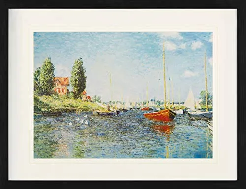1art1 Claude Monet Poster Rote Boote Bei Argenteuil, 1875 Gerahmtes Bild Mit Edlem Passepartout | Wand-Bilder | Im Bilderrahmen 80x60 cm