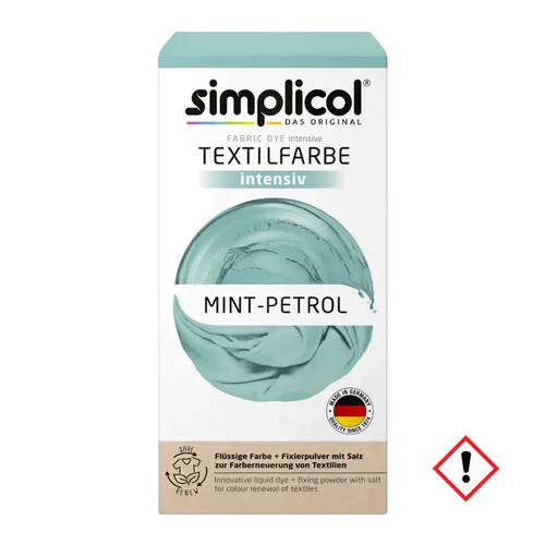 simplicol Textilfarbe intensiv Mint-Petrol | Einfaches Färben in der Waschmaschine | Flüssige Farbe & Fixierpulver | 1er Pack