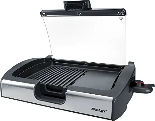 Steba VG 200 BBQ Tischgrill mit Glasdeckel, Grillfläche 29 x 40cm, 2200W | Grillfläche 29,0 x 40,0 cm, Hot Zone, Alu-Druckguß-Grillplatte mit Grillmuster, Temperaturkontrollleuchte, 2200 Watt