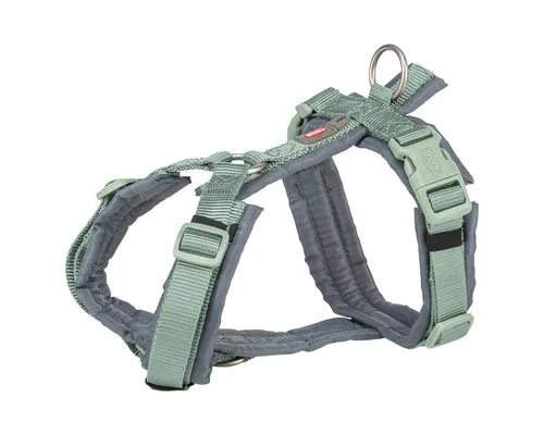 TRIXIE Premium Trekking Geschirr für Hunde, salbei/grafit - Brustgeschirr aus robustem Nylon für lange Lebensdauer, mit extra breiter Konstruktion für optimalen Tragekomfort und reflektierenden Elementen für erhöhte Sichtbarkeit bei Nacht.