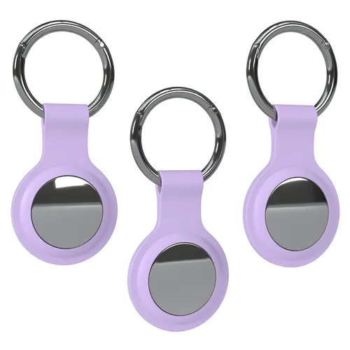 3x Hülle für Apple AirTag mit Karabiner Silikon Air Tag Schlüsselanhänger Lila